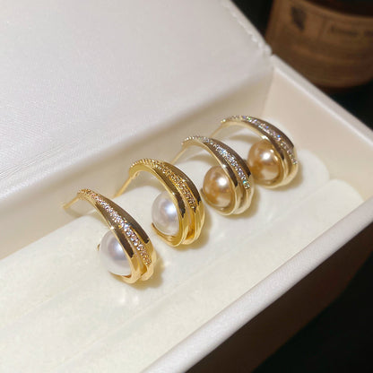 C Shape Zircon Stud Earrings For Women In Gold