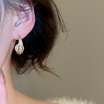 C Shape Zircon Stud Earrings For Women In Gold