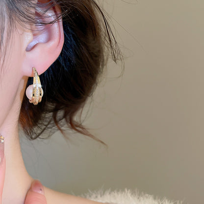 C Shape Zircon Stud Earrings For Women In Gold