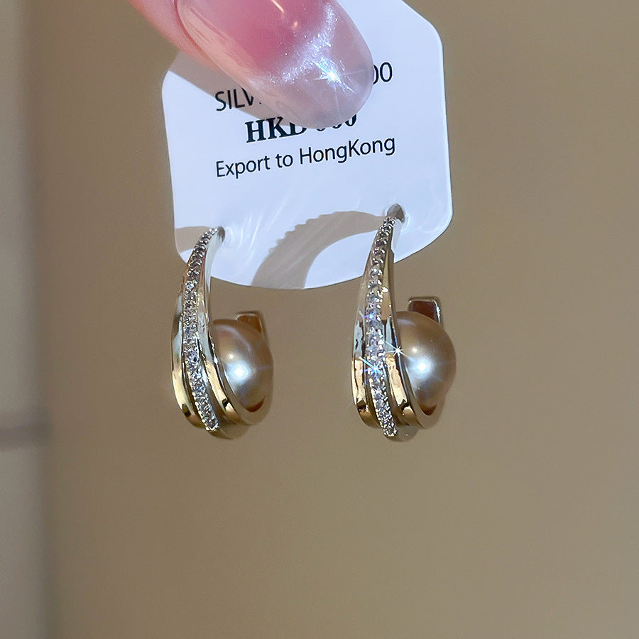 C Shape Zircon Stud Earrings For Women In Gold