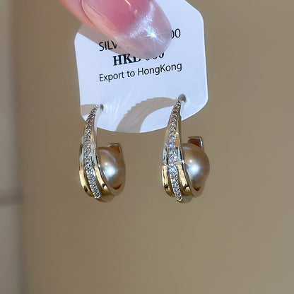 C Shape Zircon Stud Earrings For Women In Gold