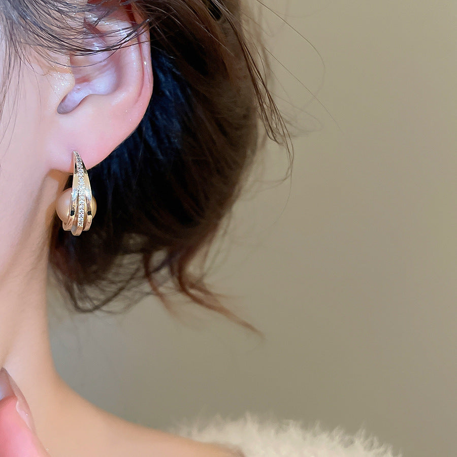 C Shape Zircon Stud Earrings For Women In Gold