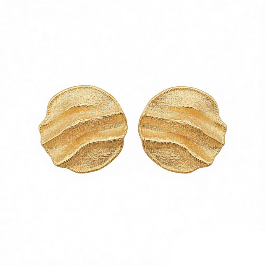 Round Pattern Alloy Stud Earrings For Women In Elegant Golden Color