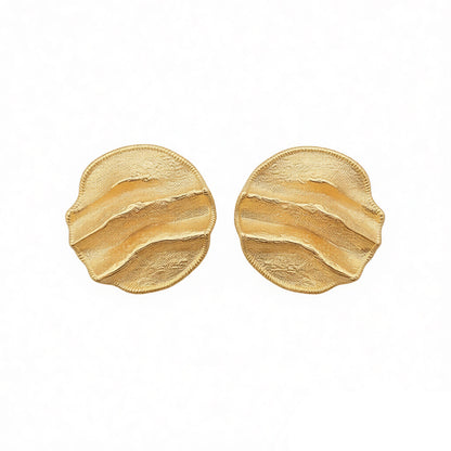 Round Pattern Alloy Stud Earrings For Women In Elegant Golden Color