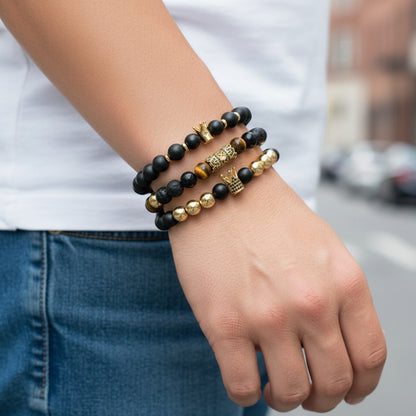 Men's Hip-Hop Bracelet Featuring Crown Pattern, Stylish And Trendy Accessory