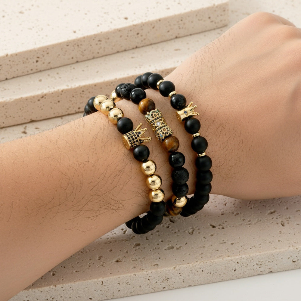 Men's Hip-Hop Bracelet Featuring Crown Pattern, Stylish And Trendy Accessory