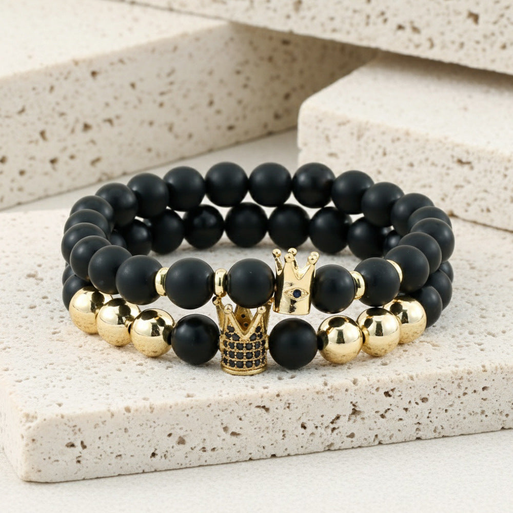 Men's Hip-Hop Bracelet Featuring Crown Pattern, Stylish And Trendy Accessory