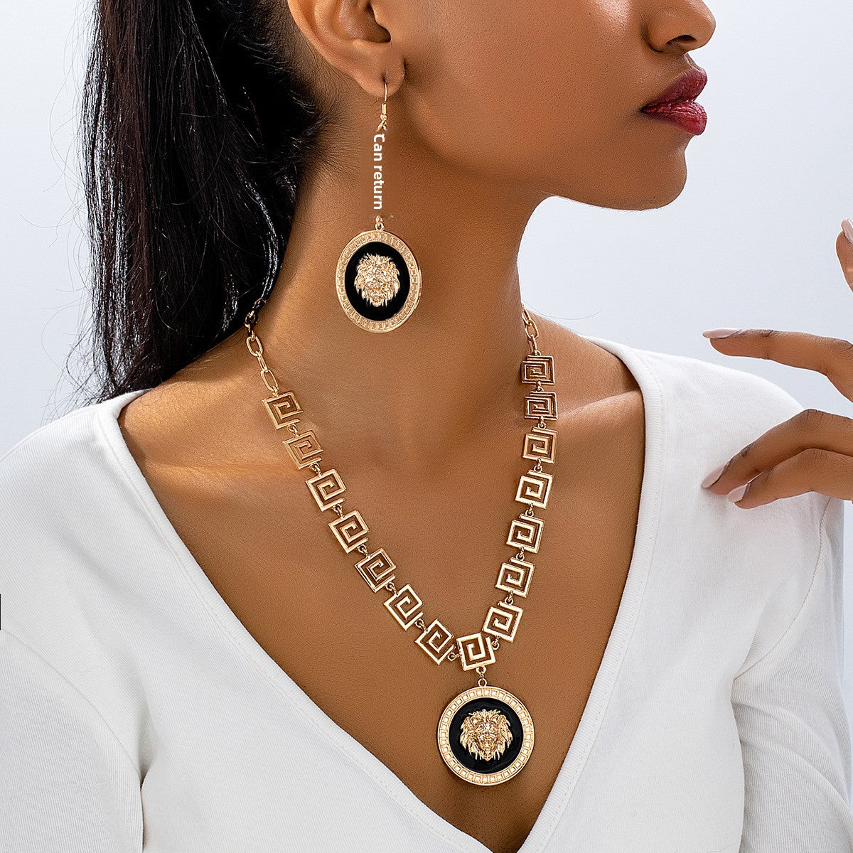 Hip-Hop Jewelry Set Featuring Lion Pattern Made Of Durable Alloy, 1 Set