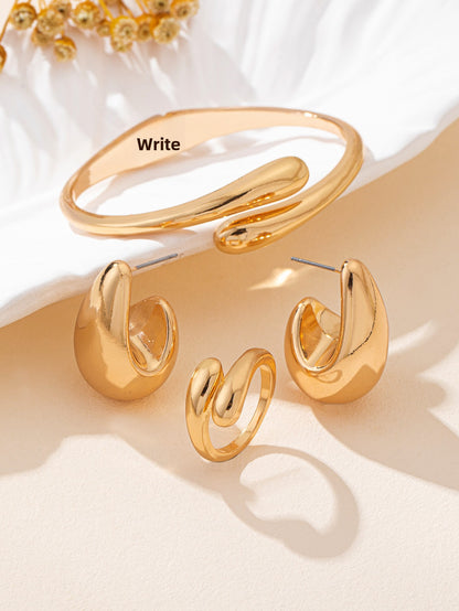 3 Pieces Golden Jewelry Set Featuring Water Droplets Pattern