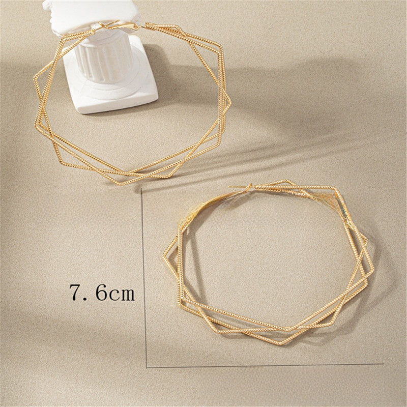 Exaggerated Geometric Earrings For Women In Gold Featuring Lines Design