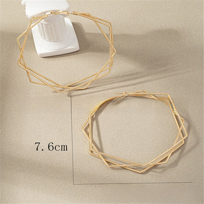 Exaggerated Geometric Earrings For Women In Gold Featuring Lines Design