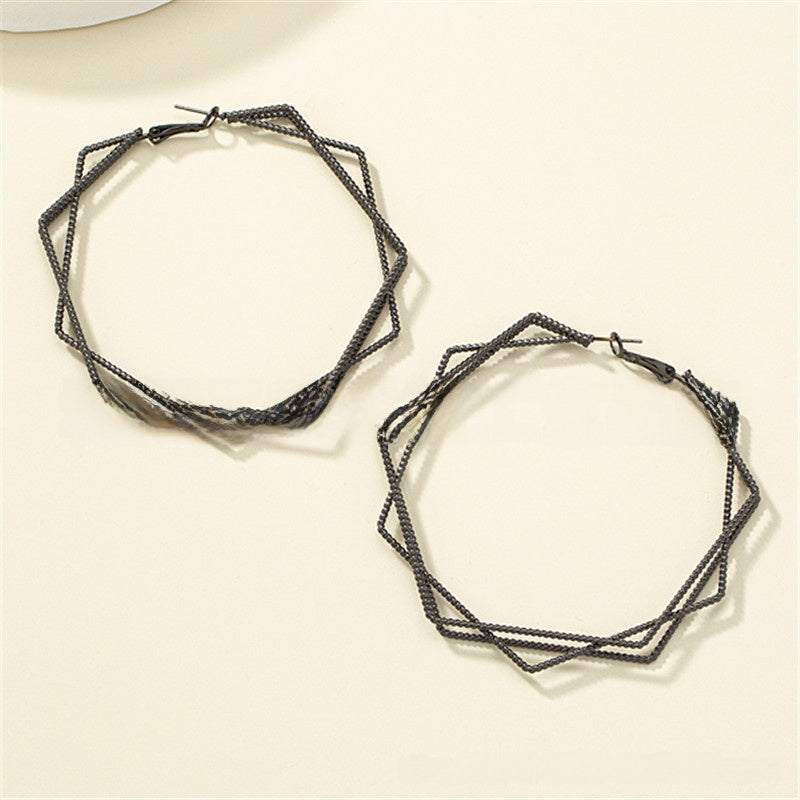 Exaggerated Geometric Earrings For Women In Gold Featuring Lines Design
