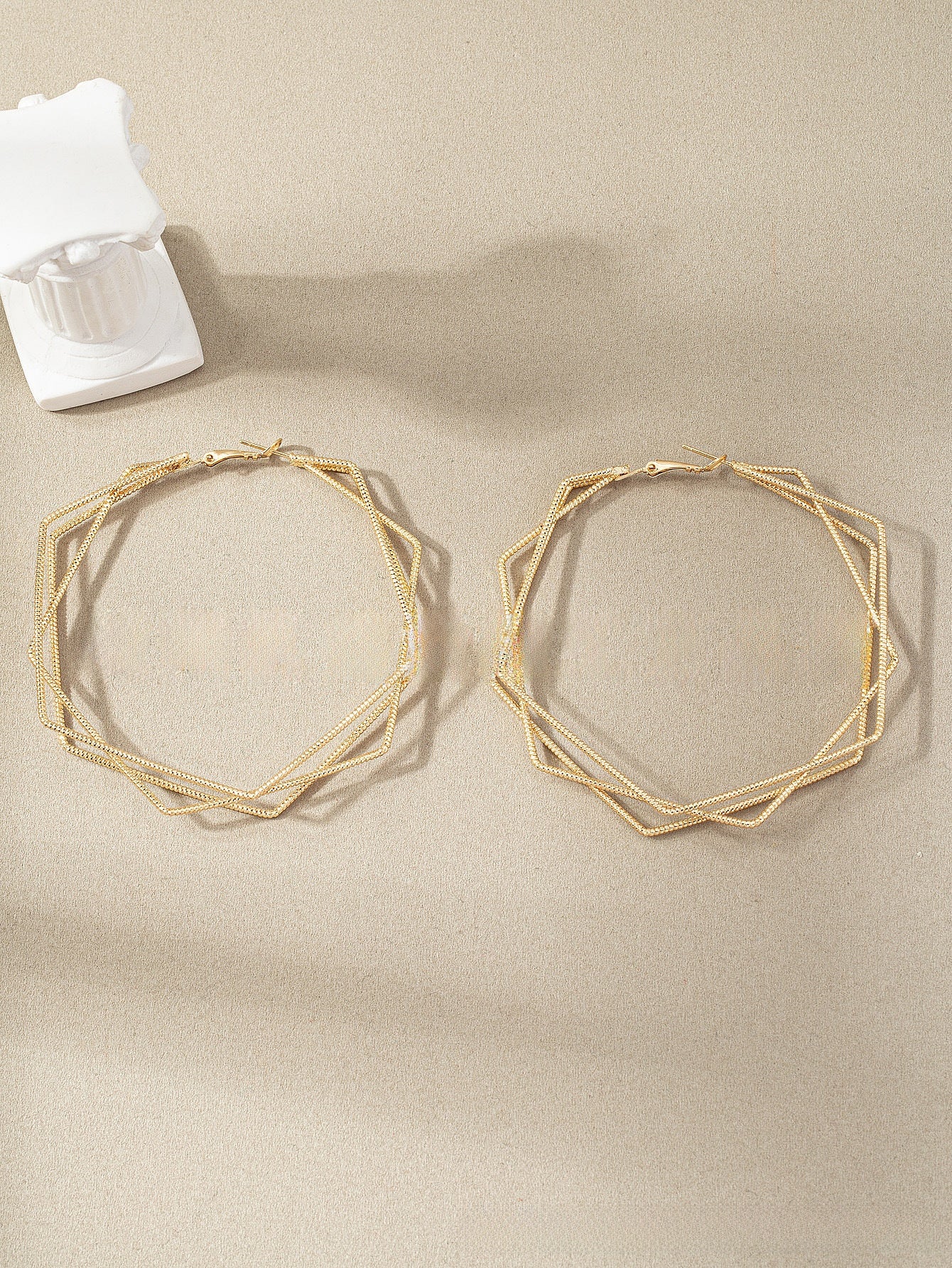 Exaggerated Geometric Earrings For Women In Gold Featuring Lines Design