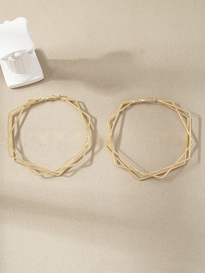 Exaggerated Geometric Earrings For Women In Gold Featuring Lines Design