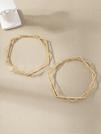 Exaggerated Geometric Earrings For Women In Gold Featuring Lines Design