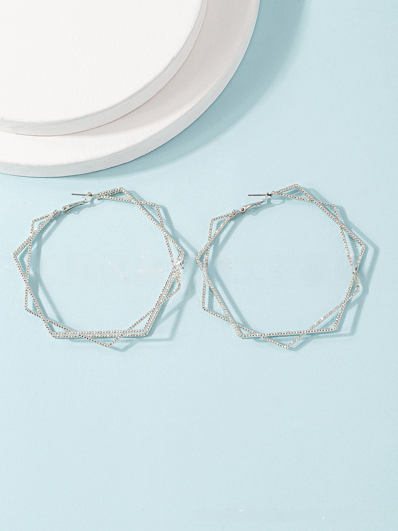 Exaggerated Geometric Earrings For Women In Gold Featuring Lines Design