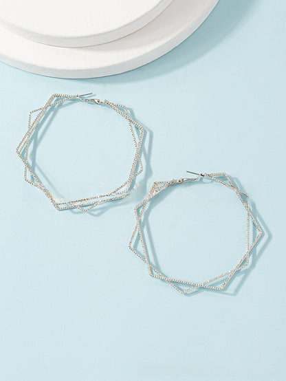 Exaggerated Geometric Earrings For Women In Gold Featuring Lines Design