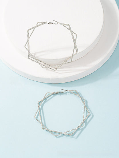 Exaggerated Geometric Earrings For Women In Gold Featuring Lines Design