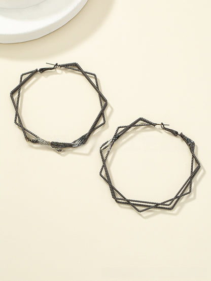 Exaggerated Geometric Earrings For Women In Gold Featuring Lines Design