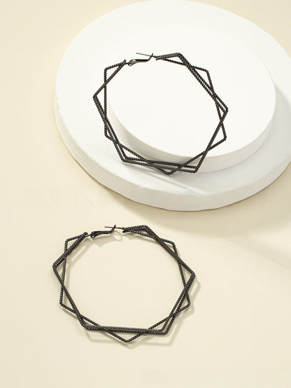 Exaggerated Geometric Earrings For Women In Gold Featuring Lines Design