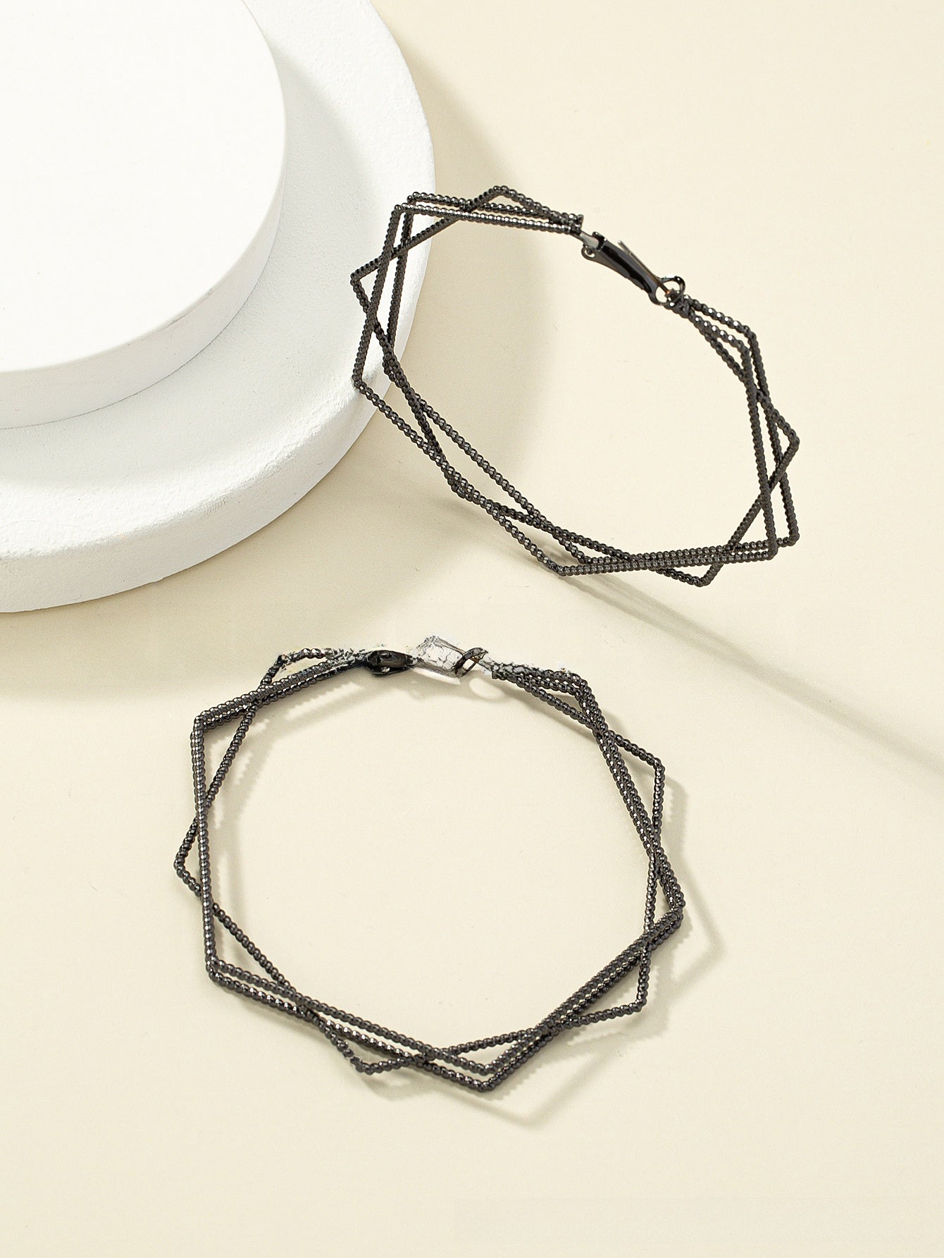 Exaggerated Geometric Earrings For Women In Gold Featuring Lines Design