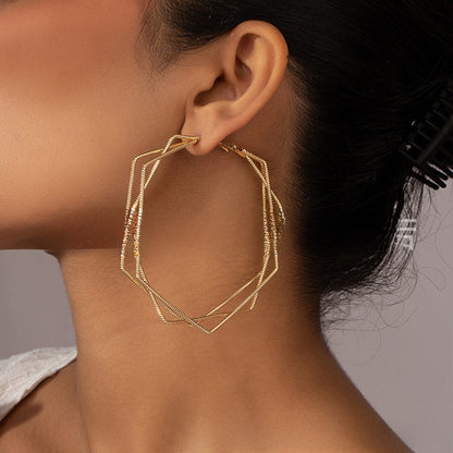 Exaggerated Geometric Earrings For Women In Gold Featuring Lines Design