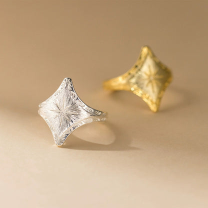 Rhombus Pattern Alloy Ring With Brushed Finish In Silver, 1 Piece