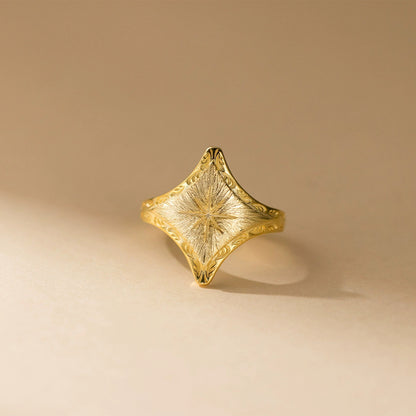 Rhombus Pattern Alloy Ring With Brushed Finish In Silver, 1 Piece