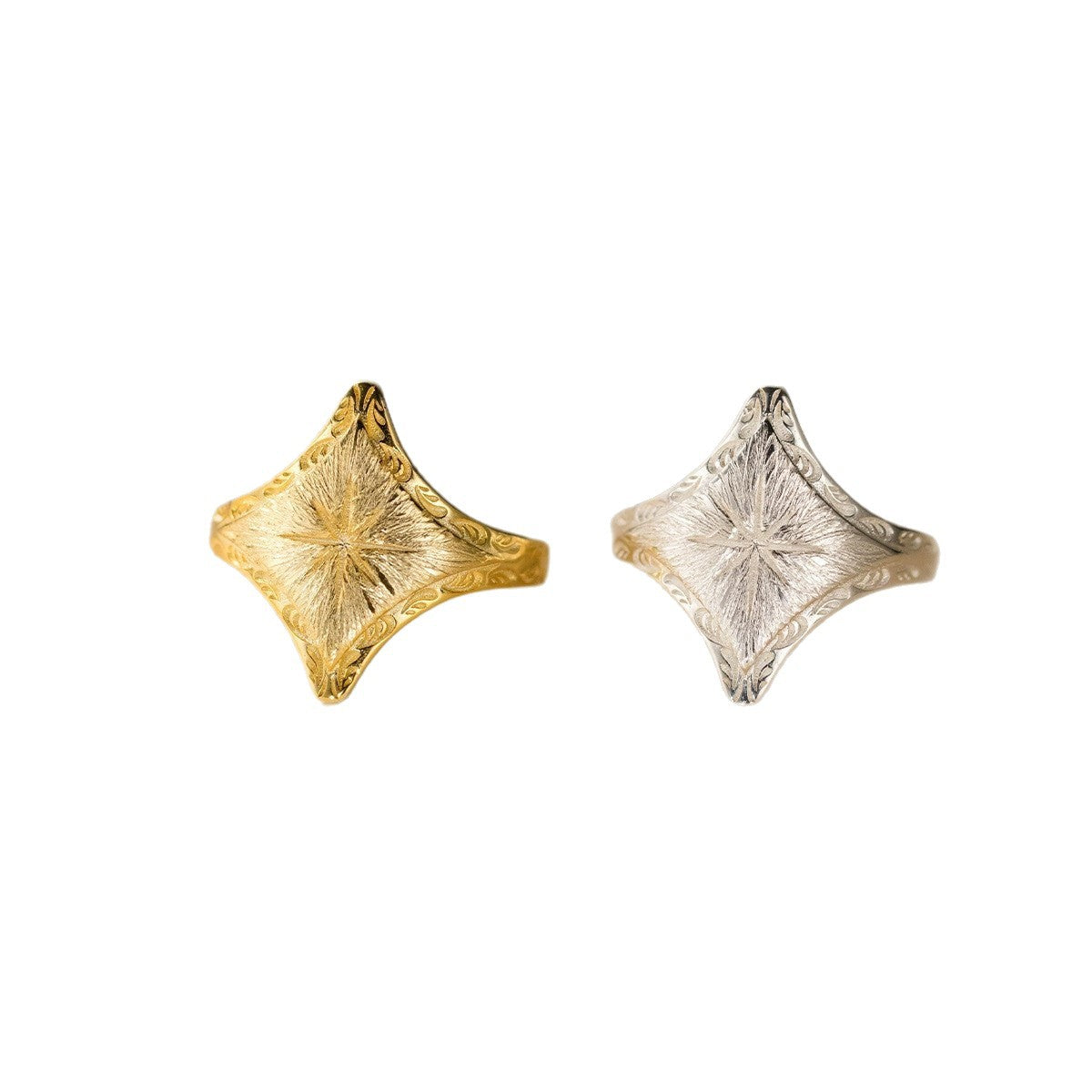 Rhombus Pattern Alloy Ring With Brushed Finish In Silver, 1 Piece