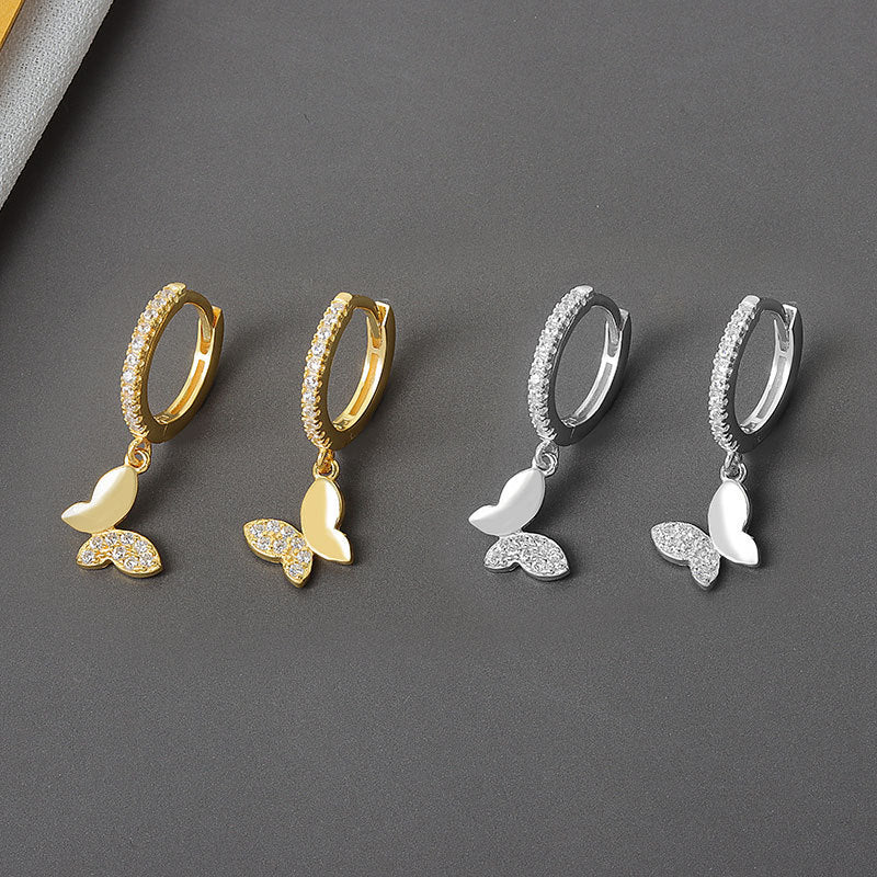 Butterfly Pattern 925 Sterling Silver Earrings In Silver, Elegant For Everyday Wear