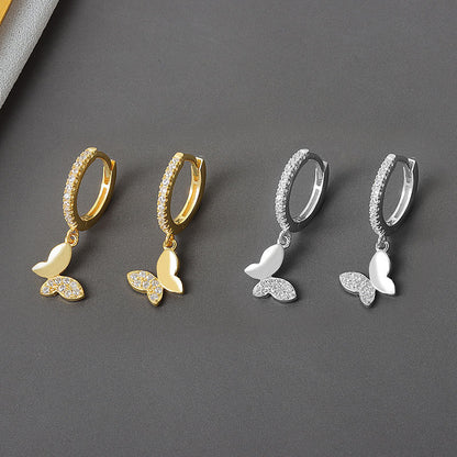 Butterfly Pattern 925 Sterling Silver Earrings In Silver, Elegant For Everyday Wear