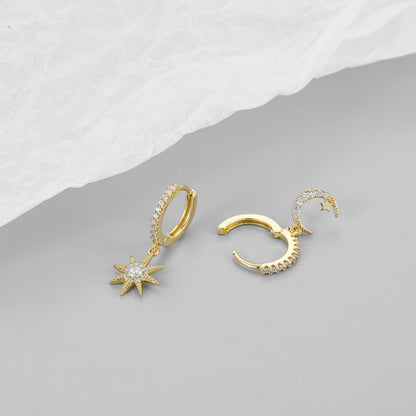 For Moon Asymmetrical Stud Earrings In Golden Featuring Star Design