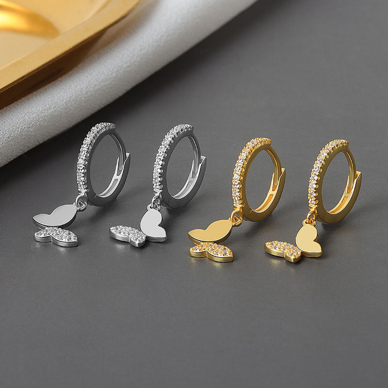 Butterfly Pattern 925 Sterling Silver Earrings In Silver, Elegant For Everyday Wear