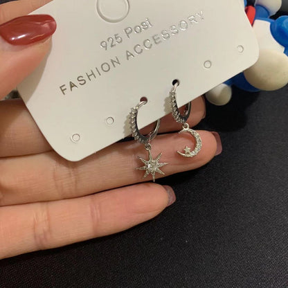 For Moon Asymmetrical Stud Earrings In Golden Featuring Star Design