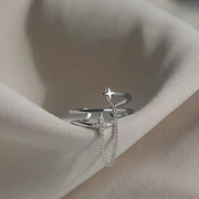 Silver Four-pointed Star Chain Ring