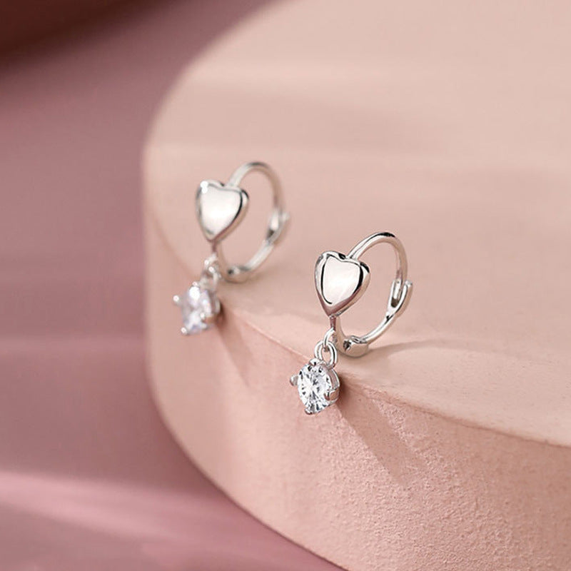 Sweet Heart Shape Earrings For Women In Copper Stud Design, Silver Color