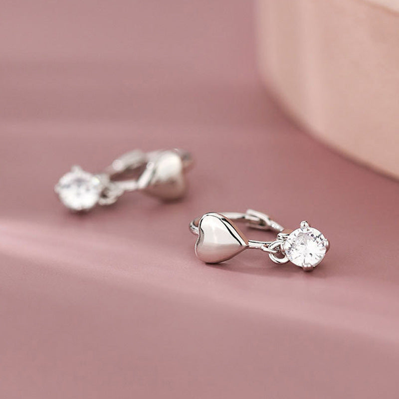 Sweet Heart Shape Earrings For Women In Copper Stud Design, Silver Color