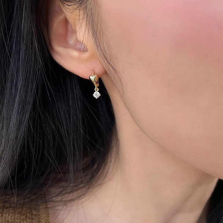 Sweet Heart Shape Earrings For Women In Copper Stud Design, Silver Color