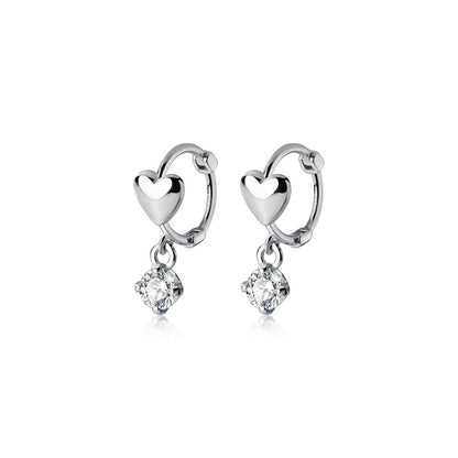 Sweet Heart Shape Earrings For Women In Copper Stud Design, Silver Color