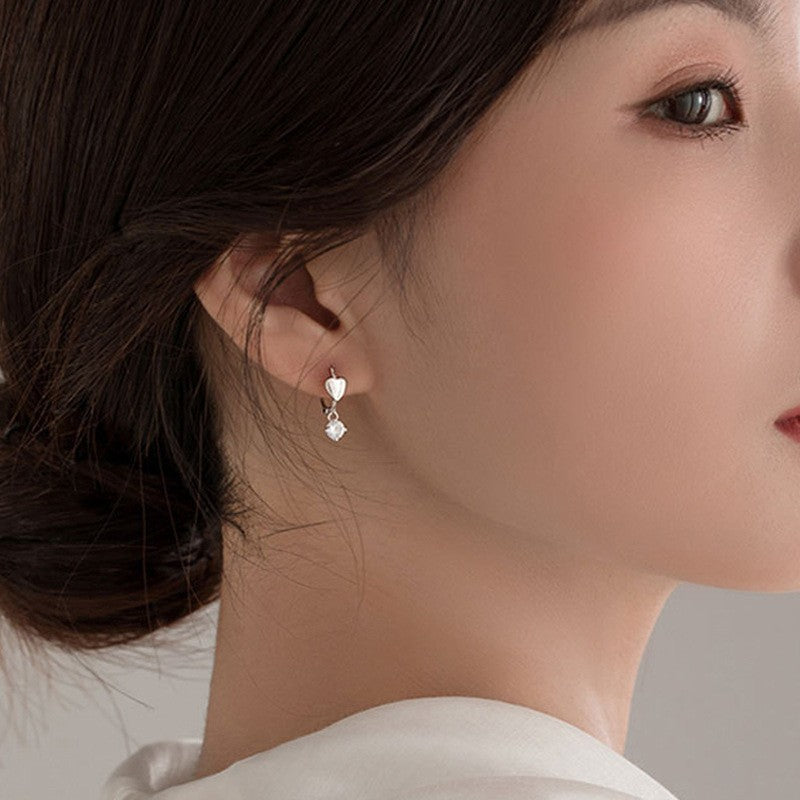 Sweet Heart Shape Earrings For Women In Copper Stud Design, Silver Color