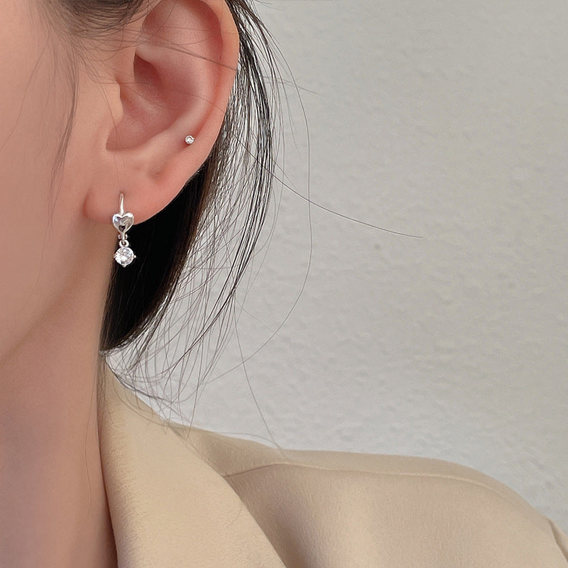 Sweet Heart Shape Earrings For Women In Copper Stud Design, Silver Color