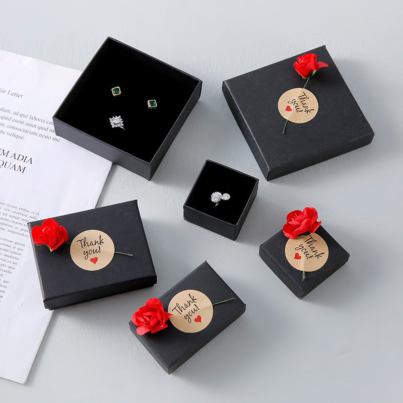 Rose Jewelry Box For Valentine's Day, 1 Piece Paper Jewelry Packaging In Dyed Black