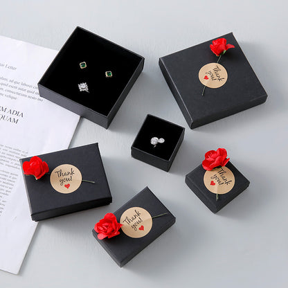 Rose Jewelry Box For Valentine's Day, 1 Piece Paper Jewelry Packaging In Dyed Black