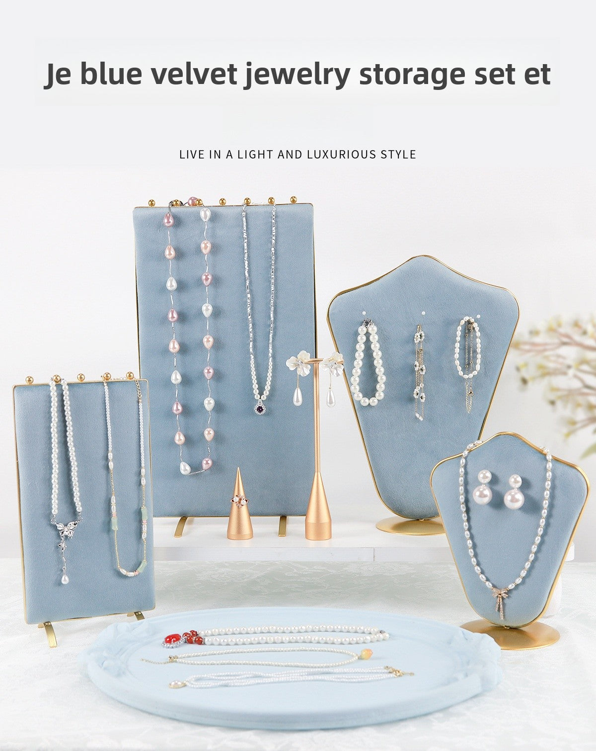1 Piece Jewelry Rack In Light Blue Flannel For Elegant Accessory Display