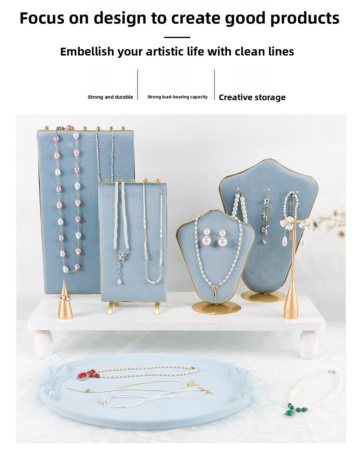 1 Piece Jewelry Rack In Light Blue Flannel For Elegant Accessory Display