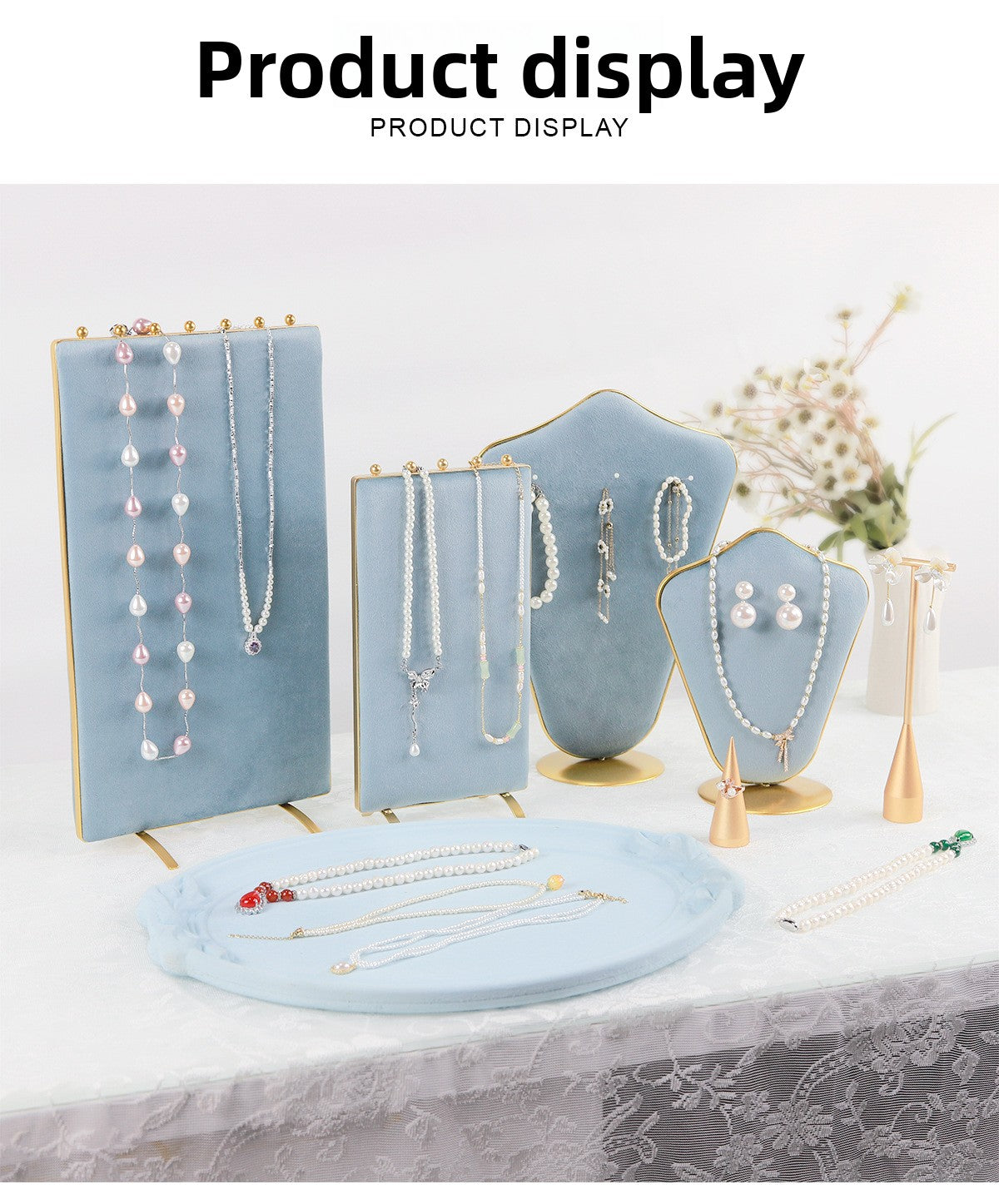 1 Piece Jewelry Rack In Light Blue Flannel For Elegant Accessory Display