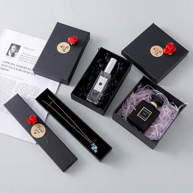Rose Jewelry Box For Valentine's Day, 1 Piece Paper Jewelry Packaging In Dyed Black