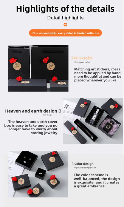 Rose Jewelry Box For Valentine's Day, 1 Piece Paper Jewelry Packaging In Dyed Black