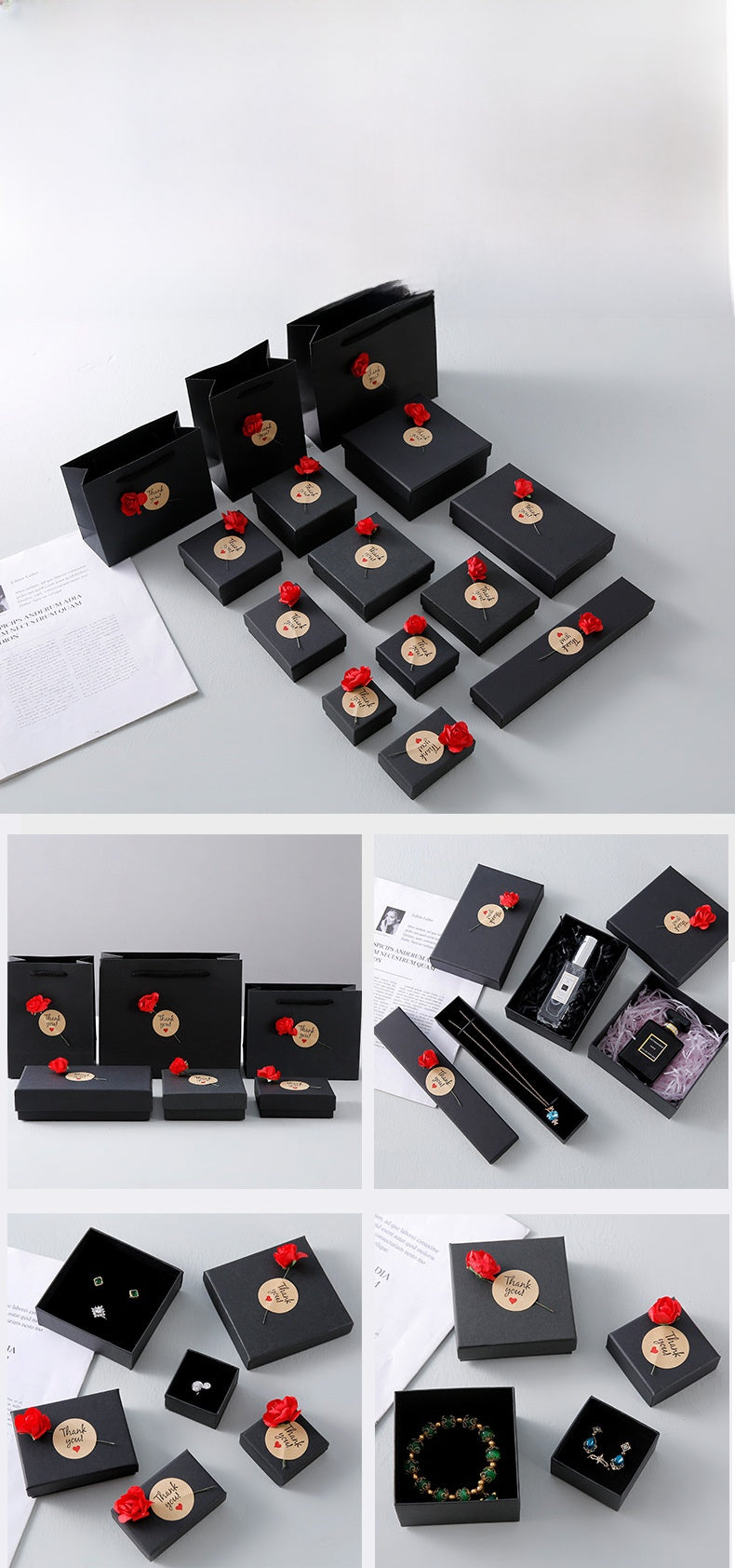 Rose Jewelry Box For Valentine's Day, 1 Piece Paper Jewelry Packaging In Dyed Black
