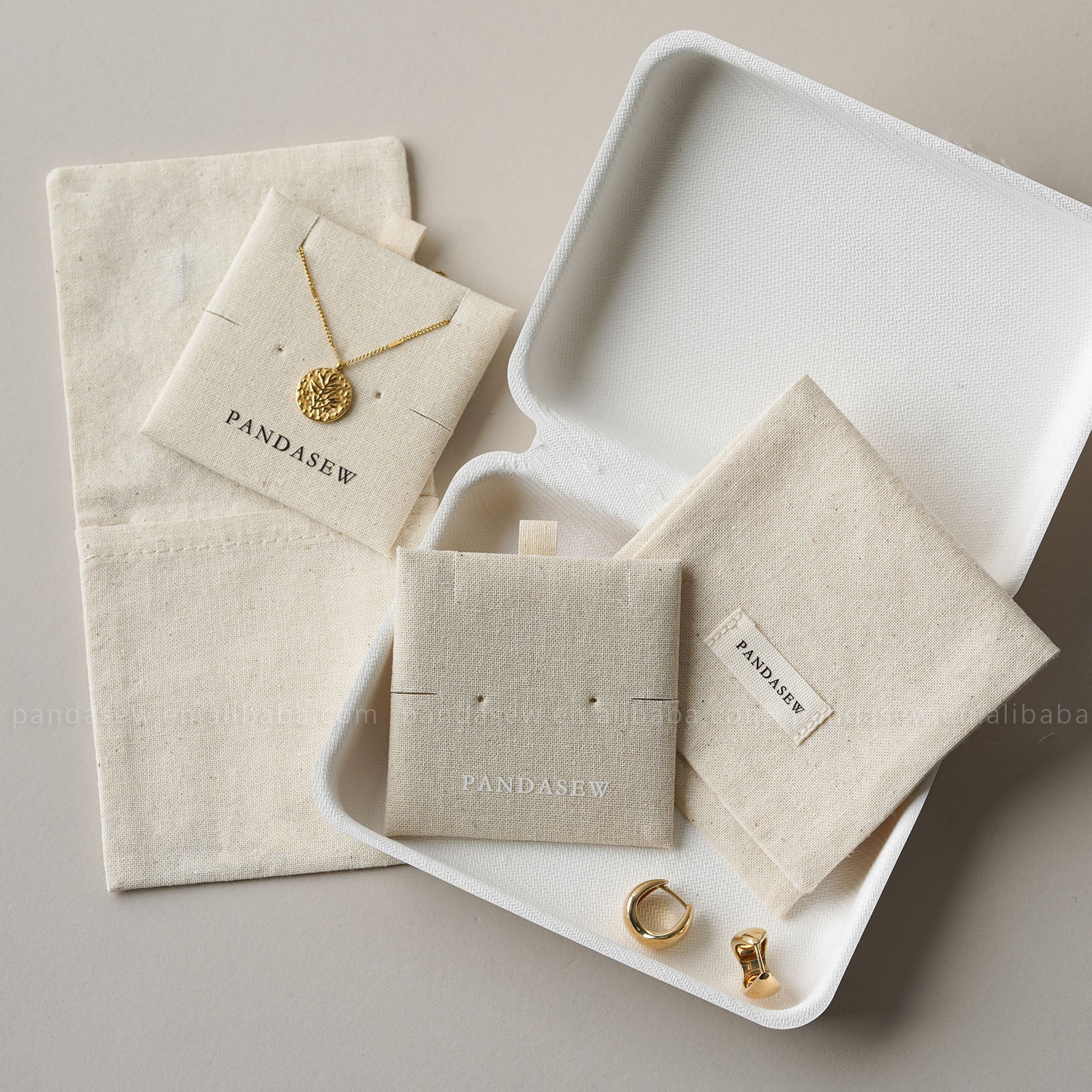 1 Piece Cotton Jewelry Packaging Bag In Beige For Elegant Jewelry Storage